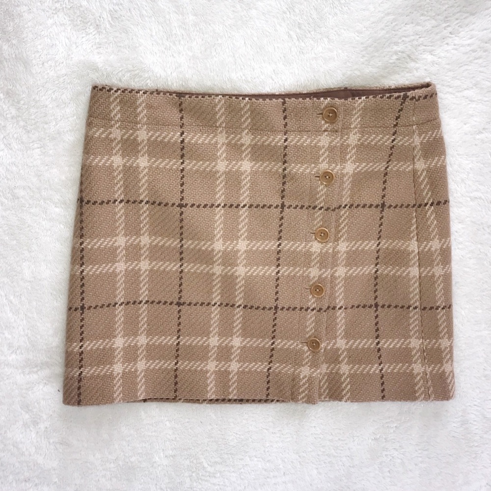 J Crew Plaid Tan & Brown Skirt - Picture 2 of 5